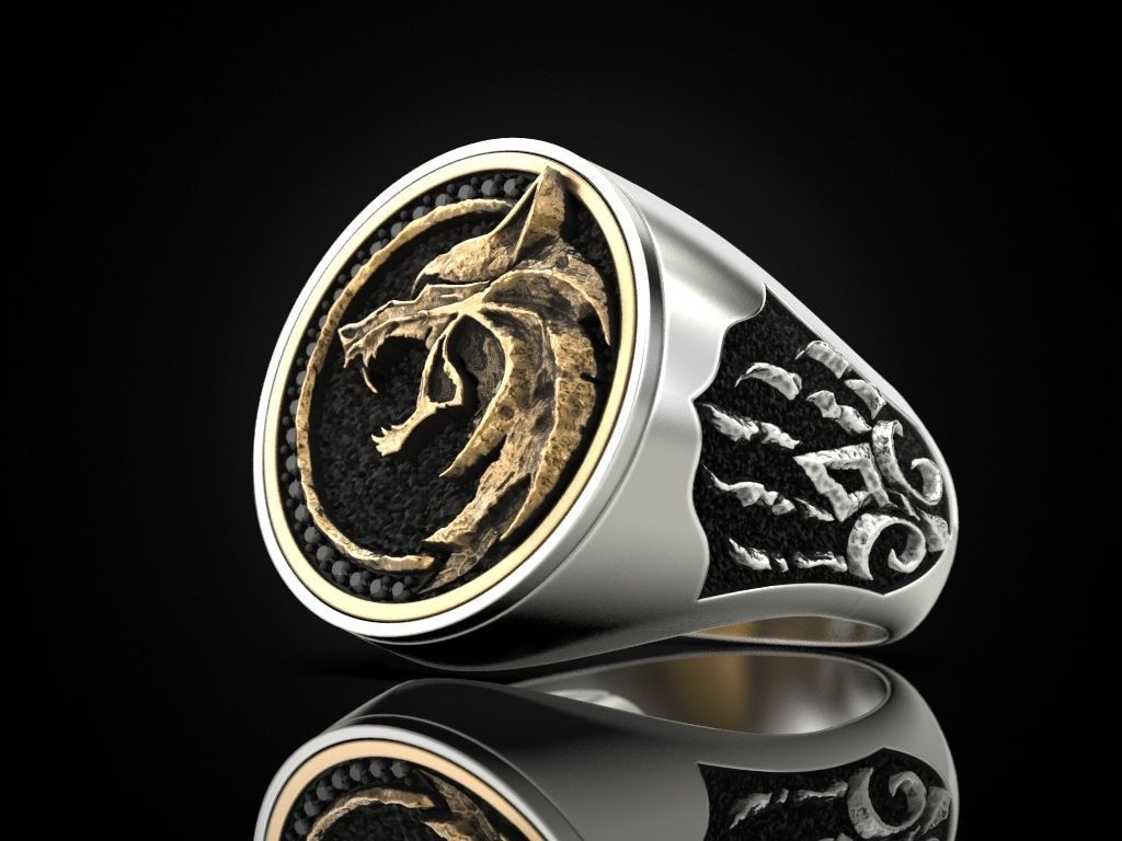 Zyan Gems | Unique Designed Wolf Witcher Face Ring |  Sterling Silver Oxidized Ring Studded with Black Zircons stones