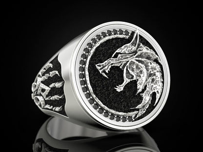 Zyan Gems | Unique Designed Wolf Witcher Face Ring |  Sterling Silver Oxidized Ring Studded with Black Zircons stones