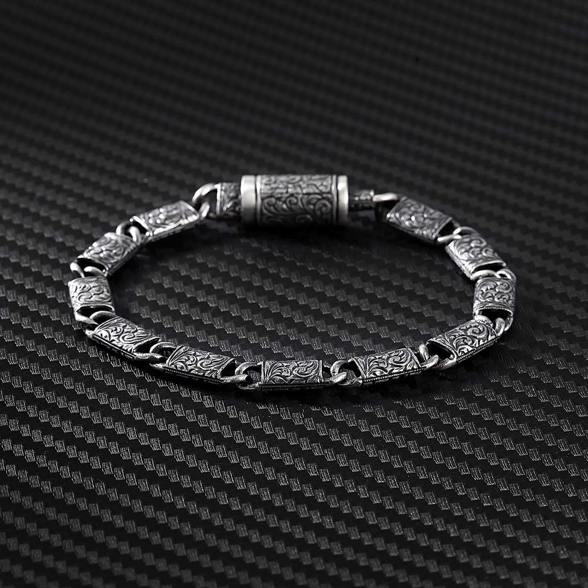 Zyan Gems | Unique Hand Engraved Vintage Oxidized Bracelet |  Sterling Silver Bracelet