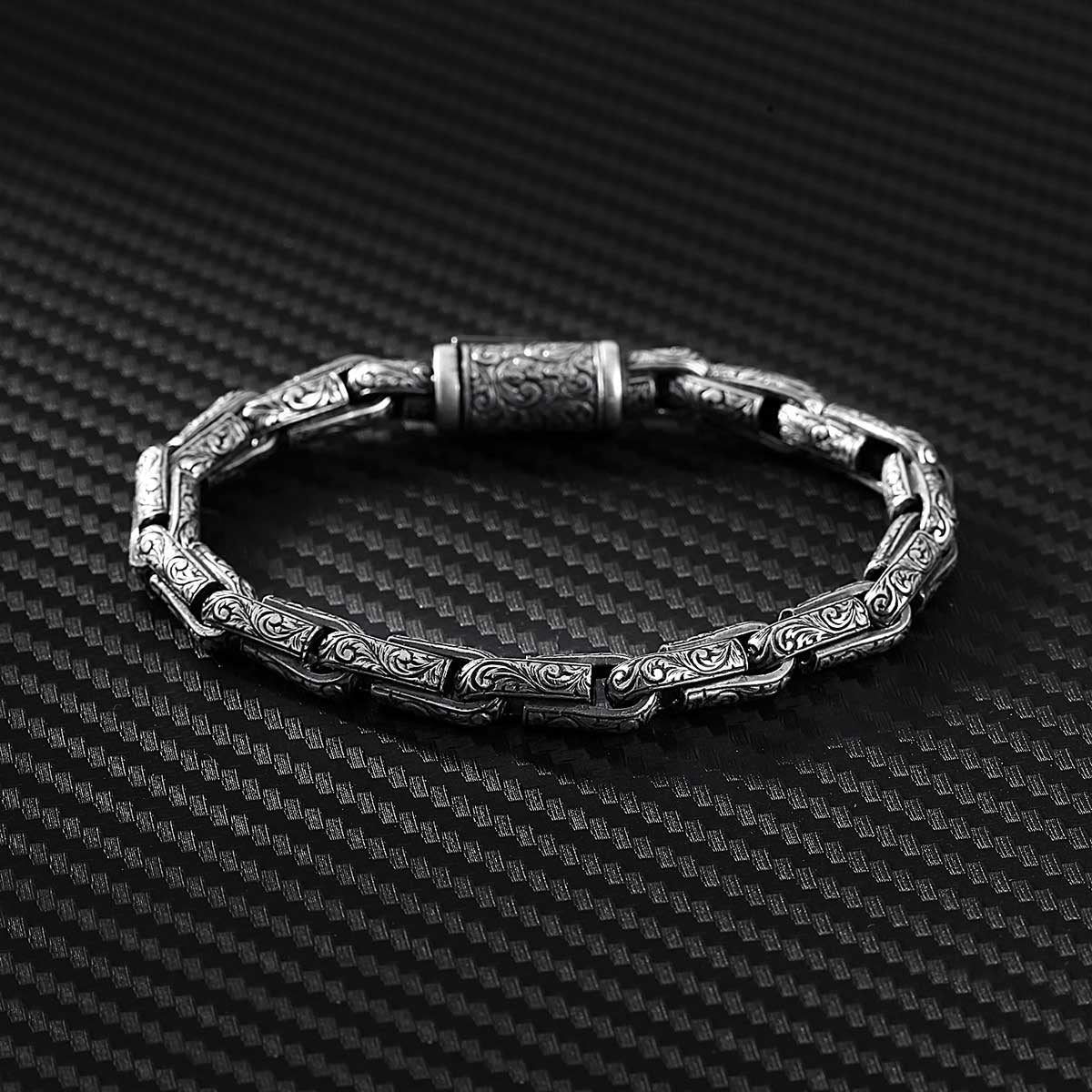 Zyan Gems | Unique Hand Engraved Vintage Oxidized Bracelet |  Sterling Silver Bracelet