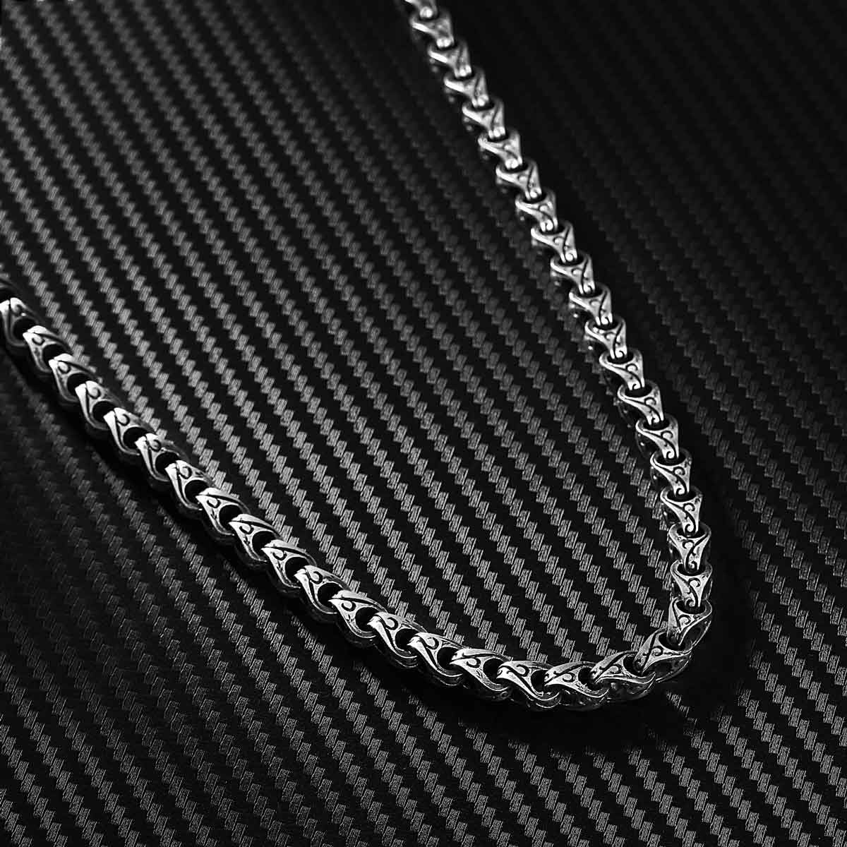 Zyan Gems | Unique Hand Engraved Cylindrical Oxidized Chain |  Sterling Silver Chain