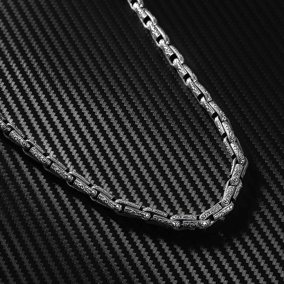 Zyan Gems | Unique Hand Engraved Vintage Oxidized Chain |  Sterling Silver Chain