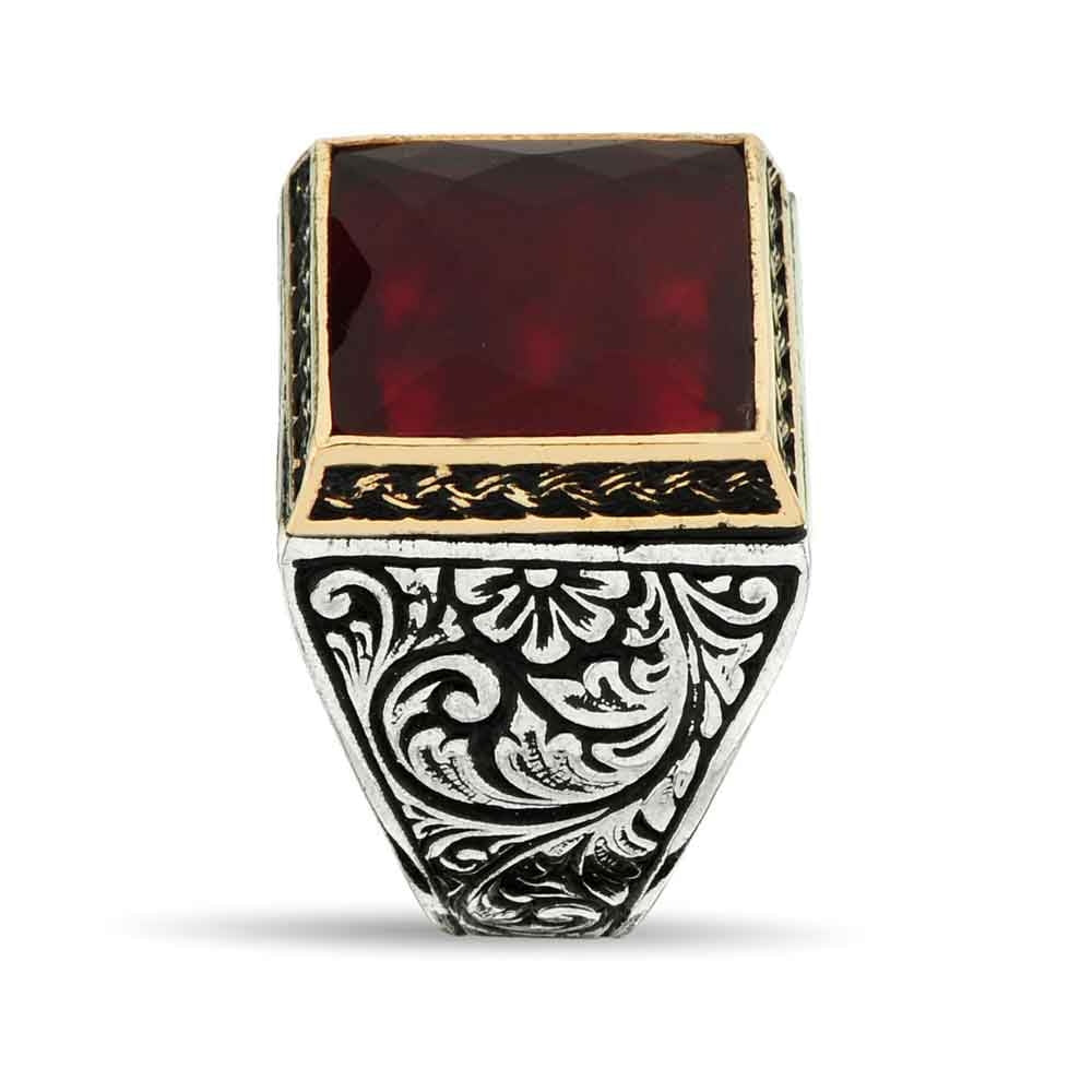 Zyan Gems | Unique Turkish Style Ring with Faceted S Ruby |  Sterling Silver Oxidized Ring