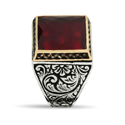 Zyan Gems | Unique Turkish Style Ring with Faceted S Ruby |  Sterling Silver Oxidized Ring